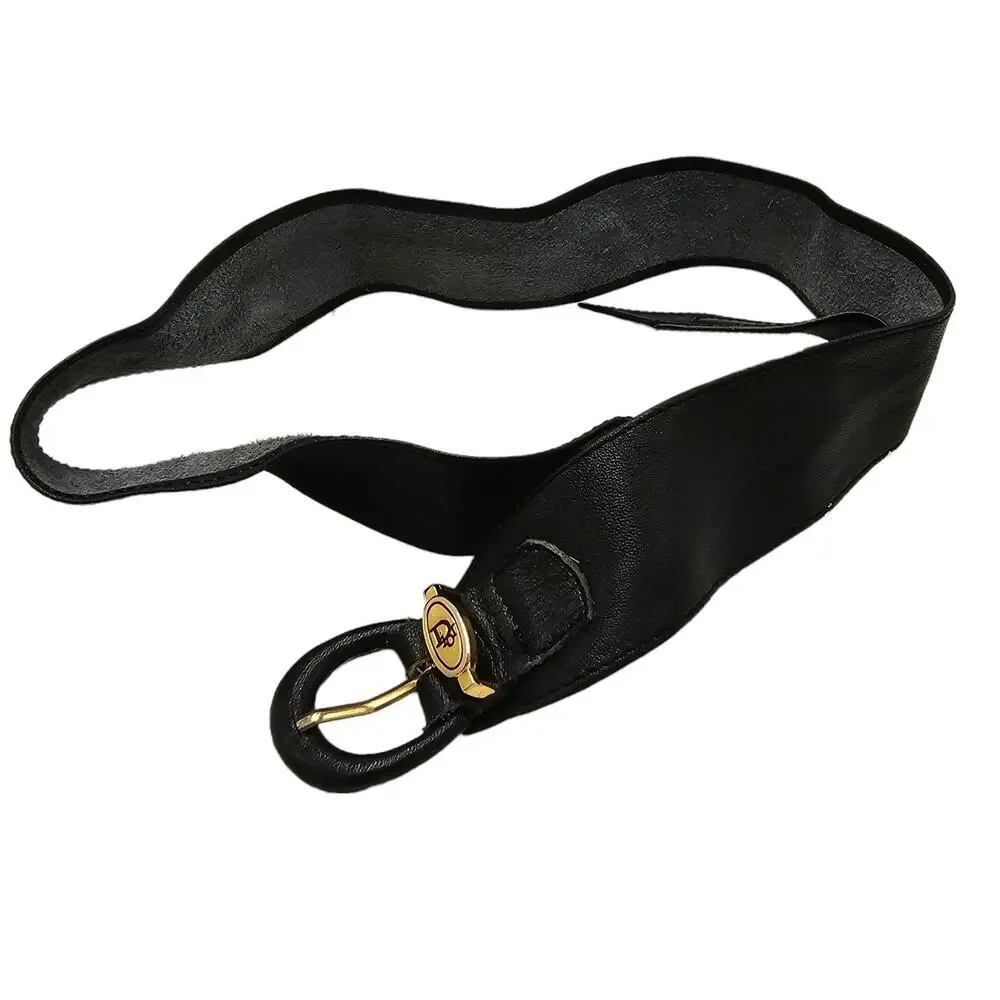 Christian Dior Black Leather Belt Womens Size Small Vintage Elegance Dressy Gold